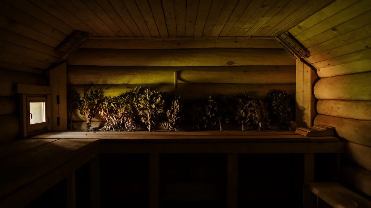 Ahşap kaplı sauna odasının içi